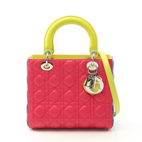 Dior Handbags - Dior Lady Dior Cannage Leather Handbag Pink Yellow Blue